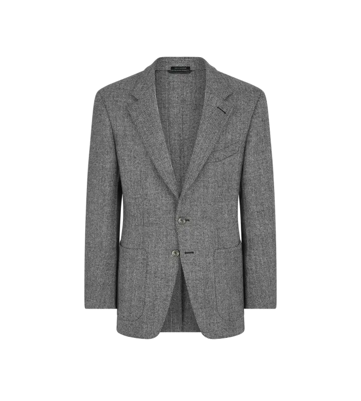 SHARKSKIN HERRINGBONE DOUBLE SPLITTABLE JACKET BLACK AND WHITE online